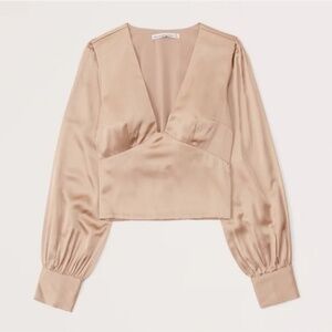 Abercrombie Long Sleeve Satin Puff Sleeve Top